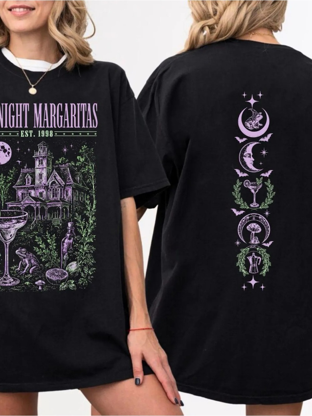 Midnight Margaritas Witchy Shirt, Mystical Graphic Tee - Unisex Black